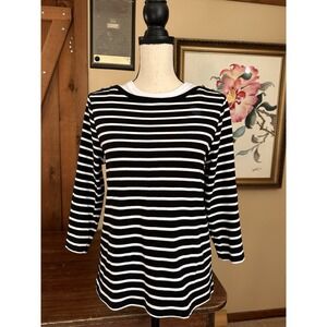 Chico's Black White Striped Natural Fibers Cotton Knit Size 1 (M) Button Detail